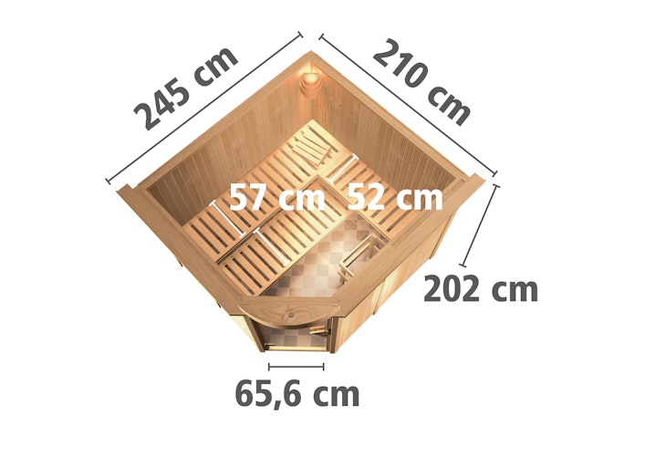 Karibu Sauna Fiona 3 mit Eckeinstieg 68 mm inkl. gratis Saunaofen im Wert von 599,99 €