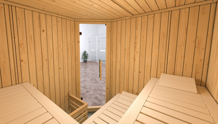Weka Elementsauna Varberg 3 - 68 mm Sparset 2 inkl. 7,5 kW Bioaktiv-Ofen mit Steuergerät