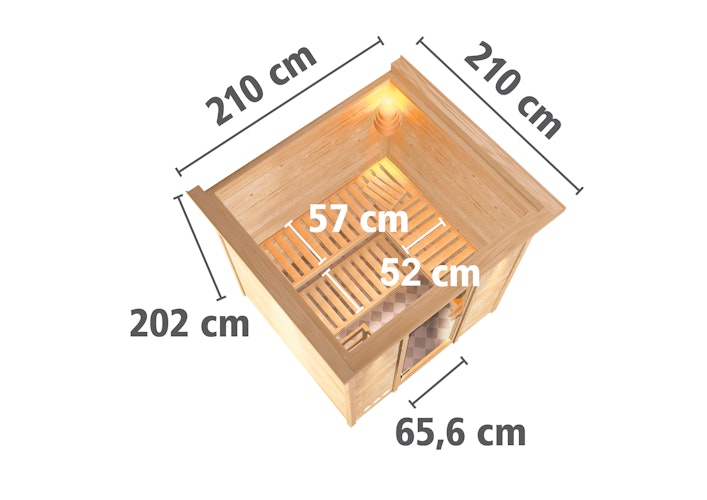 Karibu Sauna Rodin mit Fronteinstieg 68 mm inkl. gratis Saunaofen im Wert von 599,99 €