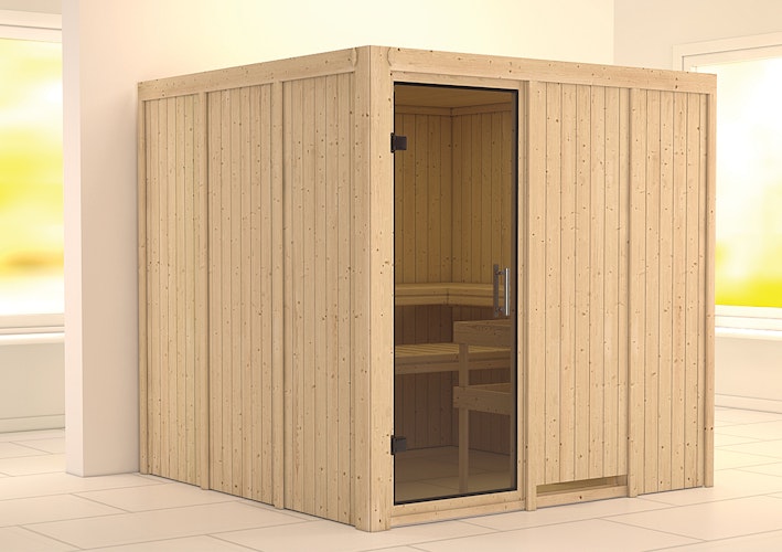 Karibu Sauna Rodin mit Fronteinstieg 68 mm inkl. gratis Saunaofen im Wert von 599,99 €