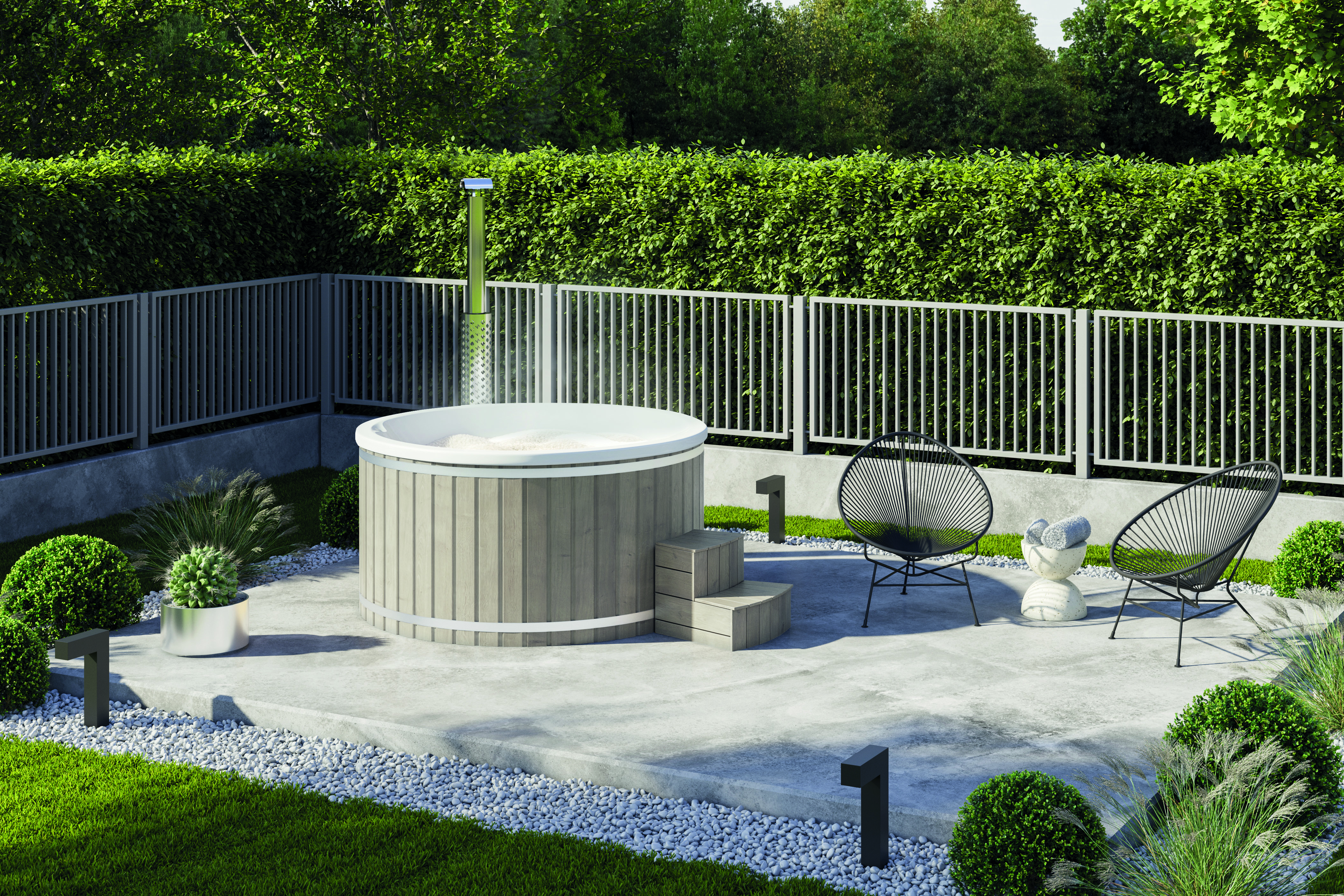 Wolff Finnhaus Badebottich Hot Tub Typ 3 Ø 200 cm mit Acrylwanne, Massagesystem & LED-Beleuchtung