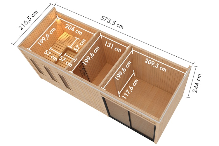 Karibu Design Saunahaus Monterey Blackline - 73 mm inkl. gratis Saunaofen im Wert von 599,99 €