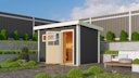 Vorschaubild Karibu Gartensauna Pultdach Saunahaus Skrollan 1 mit Vorraum terragrau inkl. gratis Saunaofen im Wert von 599,99 €
