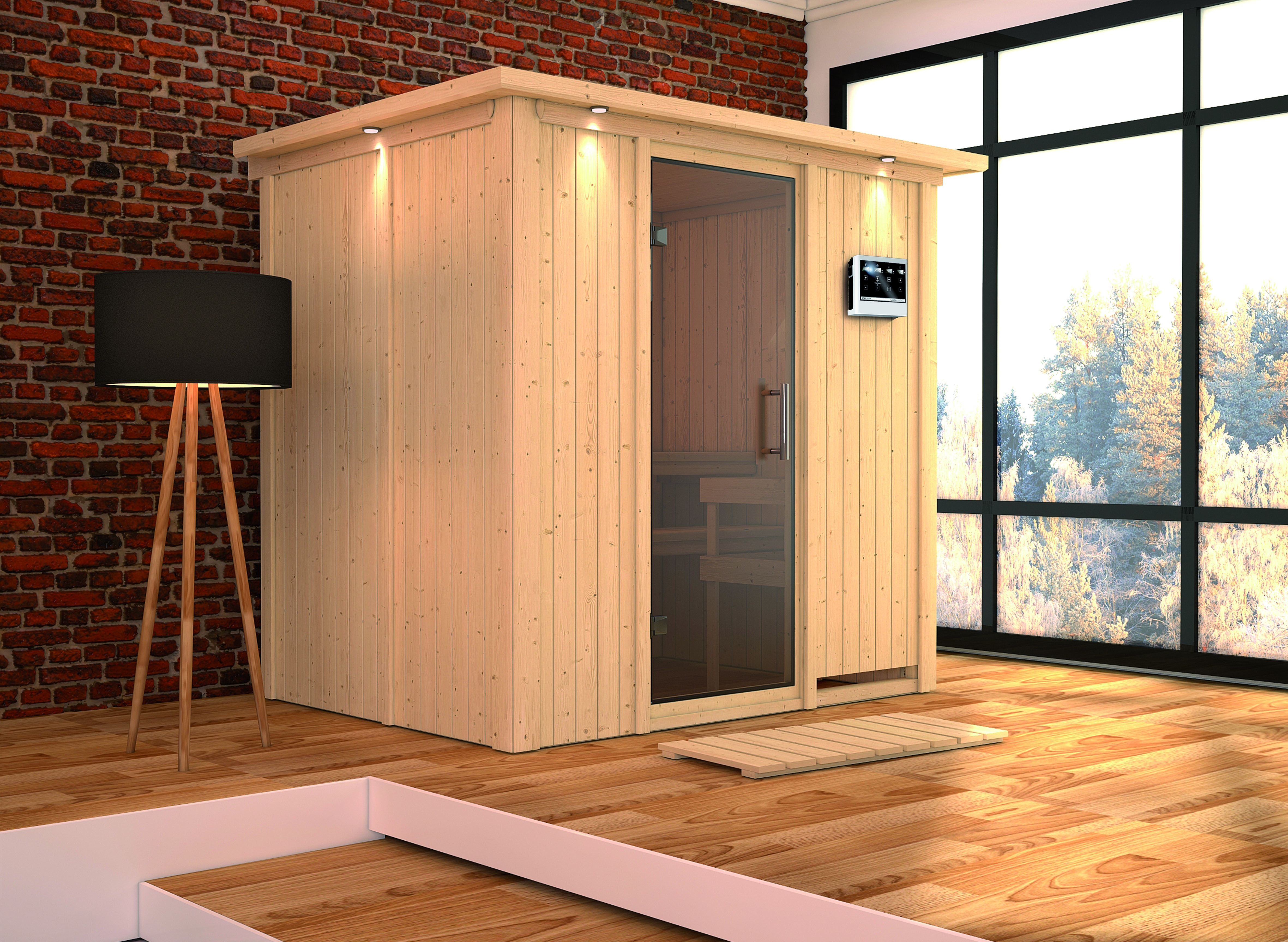 Karibu Sauna Bodin mit Fronteinstieg 68 mm inkl. gratis Sauna-Zubehörset im Wert von 234,94 €