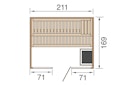 Weka Premium Massivholz-Elementsauna Kemi Panorama 2 mit Glastür+2 Fenster und Sternenhimmel - 45 mm