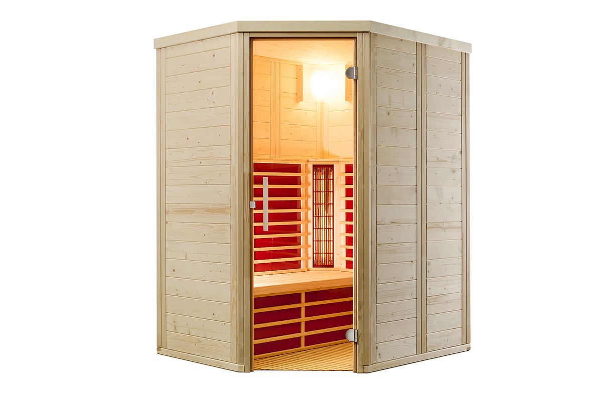 Infraworld Infrarotkabine Vario Natura 148 Ecke - Eckeinstieg links inkl. 5-teiligem gratis Zubehörset