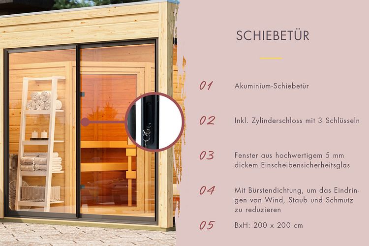 Karibu Design Saunahaus Monterey mit Douglasie-Lamellenprofil - 73 mm