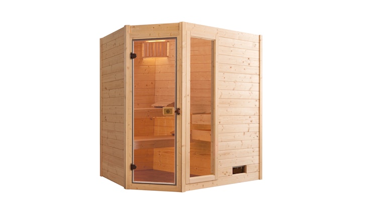 Weka Massivholzsauna Valida Eck Gr. 1 mit Glastür+Fenster Sparset 1 - "Alles dabei"