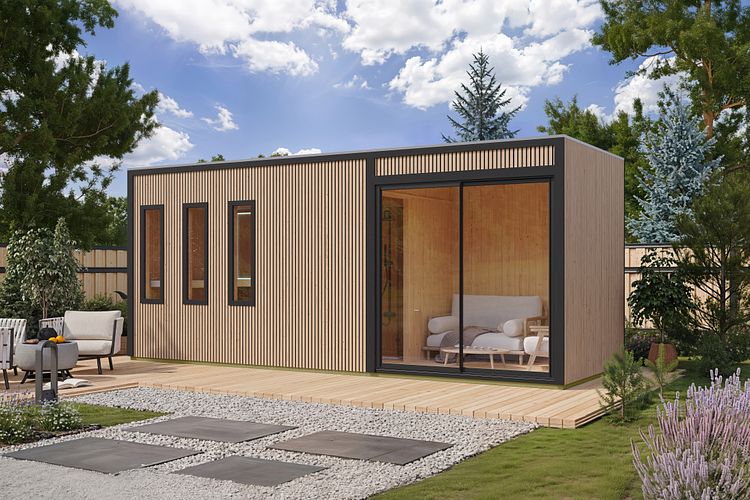 Karibu Design Saunahaus Monterey mit Douglasie-Lamellenprofil - 73 mm