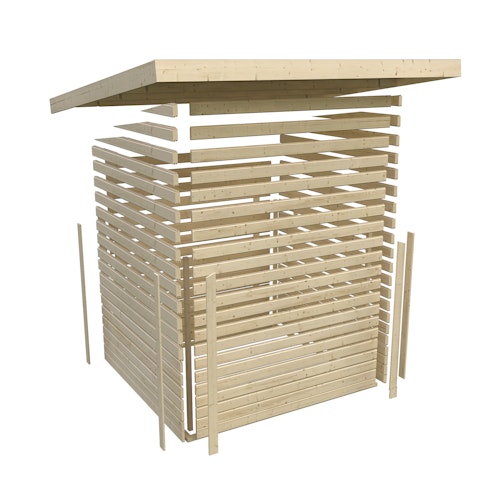 Karibu Gartensauna Pultdach Saunahaus Skrollan 1 mit Vorraum terragrau inkl. gratis Saunaofen im Wert von 599,99 €