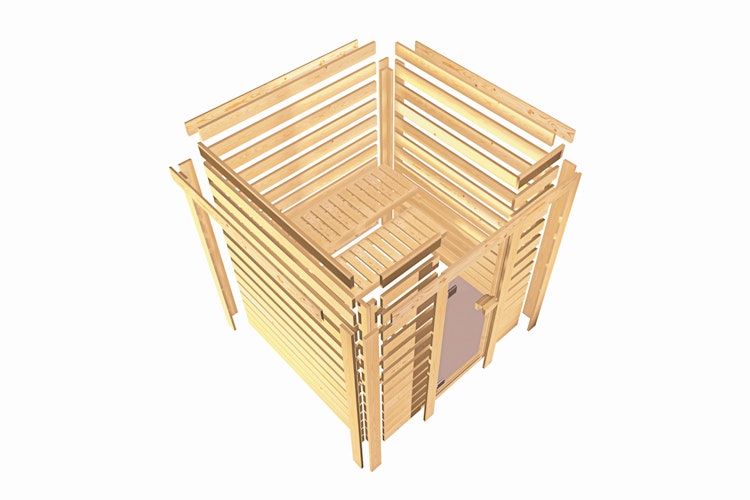 Karibu Sauna Yuma - Massivholzsauna mit Eckeinstieg 38 mm inkl. gratis Saunaofen im Wert von 599,99 €