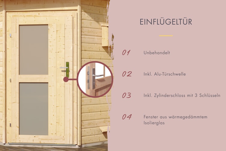 Karibu Türe für Außensauna in Milchglasoptik