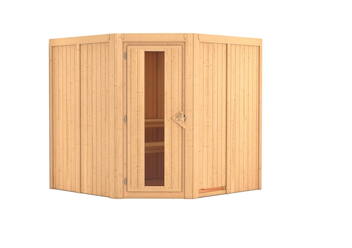 Karibu Sauna Jarin mit Eckeinstieg 68 mm inkl. gratis Saunaofen im Wert von 599,99 €