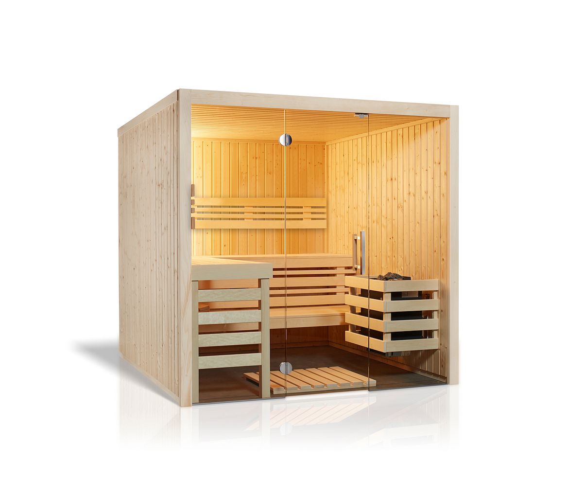 Infraworld Sauna Panorama - Elementsauna mit Glasfront-210 x 210 cm-Ohne Ofen/Steuerung