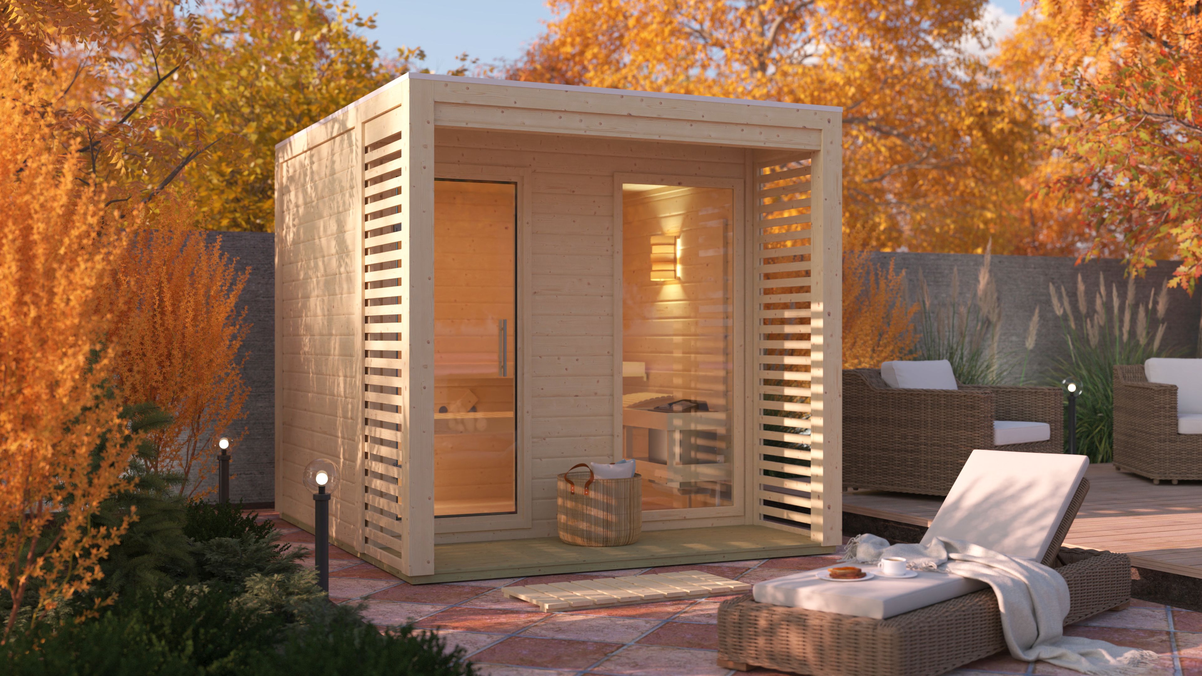 Karibu Gartensauna Saunahaus Angkor 2 inkl. gratis 9 kW Bio-Saunaofen im Wert von 879,99 €