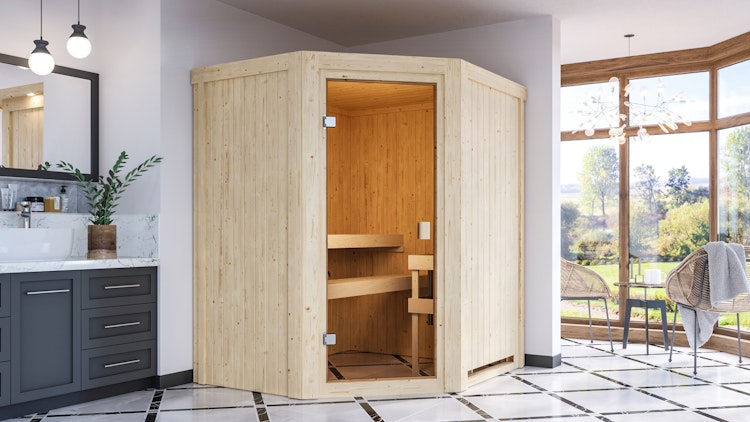 Karibu Woodfeeling Sauna Faurin - 68 mm Aktionssauna inkl. gratis Saunaofen im Wert von 599,99 €