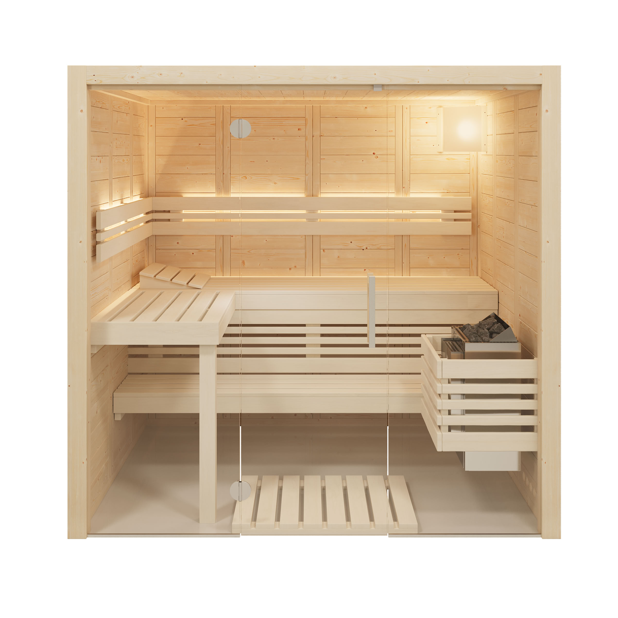 Infraworld Solido Glas 167 - 40 mm Massivholzsauna inkl. 5-teiligem gratis Zubehörset