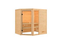 Karibu Woodfeeling Sauna Jada - 38 mm Bronzierte Ganzglastür Ohne Dachkranz Ohne Ofen inkl. gratis Saunaofen im Wert von 599,99 €