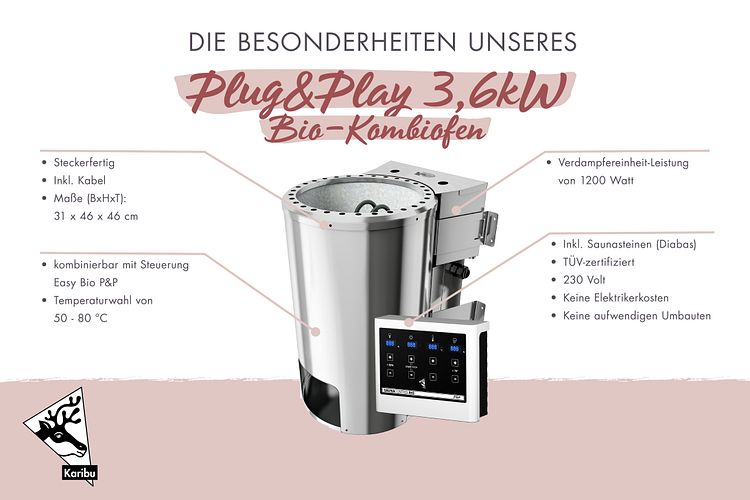 Karibu Plug & Play - Bio-Kombiofen 3,6 kW mit externer Steuerung Easy weiß