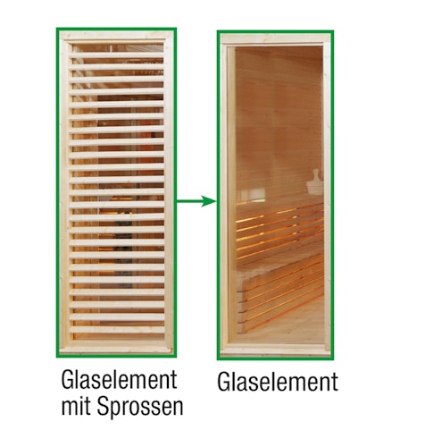 Wolff Finnhaus Sauna Paradiso: Tausch Glasement mit Sprossen in Glaselement ohne Sprossen