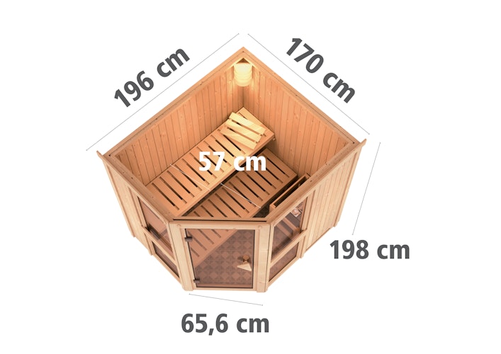 Karibu Amelia 1 - Sauna mit Eckeinstieg 68 mm inkl. gratis Saunaofen im Wert von 599,99 €