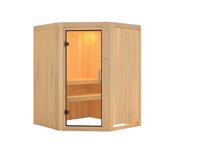 Karibu Sauna Larin mit Eckeinstieg 68 mm