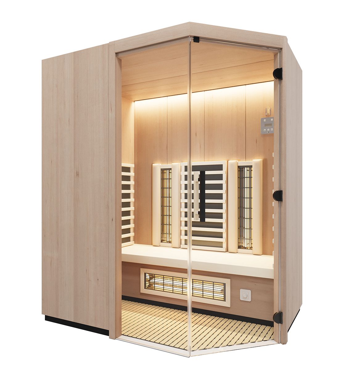 Infraworld Infrarotkabine TrioSol Prima 2 inkl. 5-teiligem gratis Zubehörset 152 x 120 x 201,5 cm (Gr. 1) Alpen-Zirbe