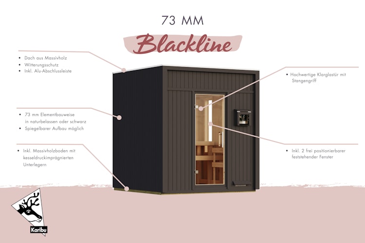 Karibu Design Saunahaus Avenal Blackline - 73 mm