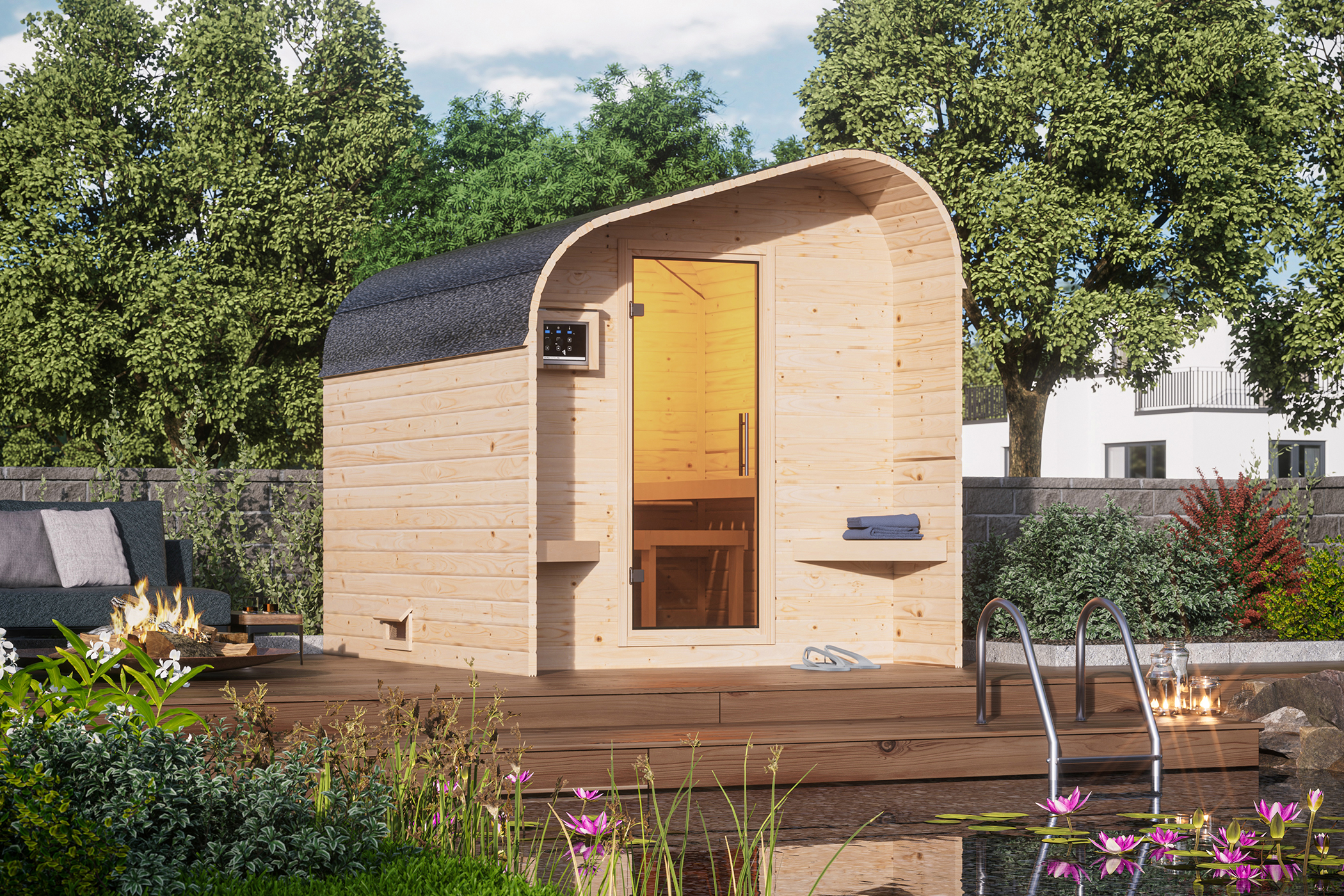 Karibu Gartensauna/Saunafass Fasshaus 2 asymmetrisch