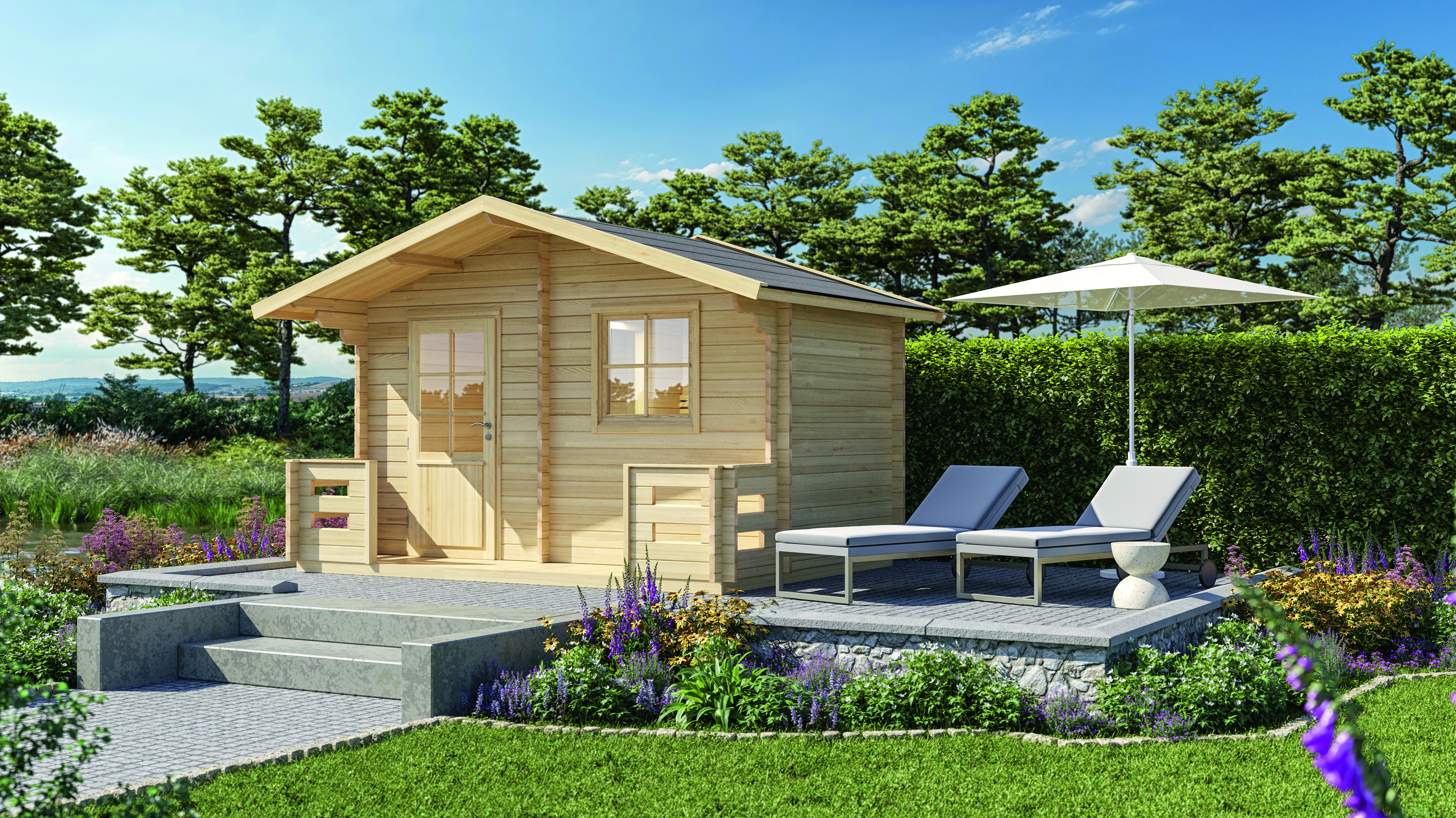 Wolff Finnhaus Saunahaus Sanna 70 inkl. Terrasse