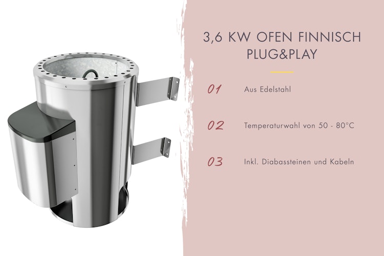 Karibu Saunaofen 3,6 kW Plug & Play finnisch mit externer Steuerung Easy schwarz