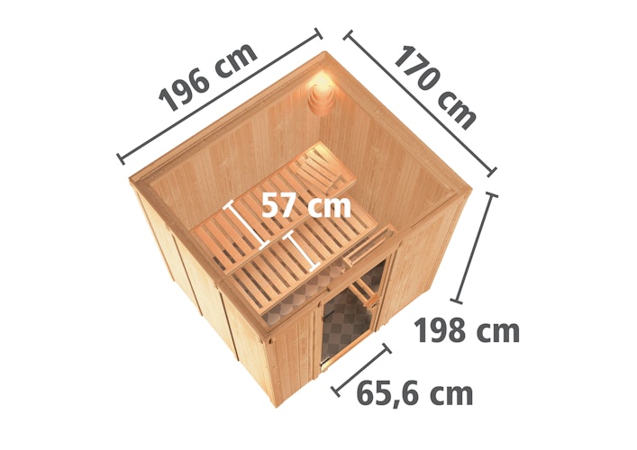 Karibu Sauna Sodin mit Fronteinstieg 68 mm inkl. gratis Saunaofen im Wert von 599,99 €