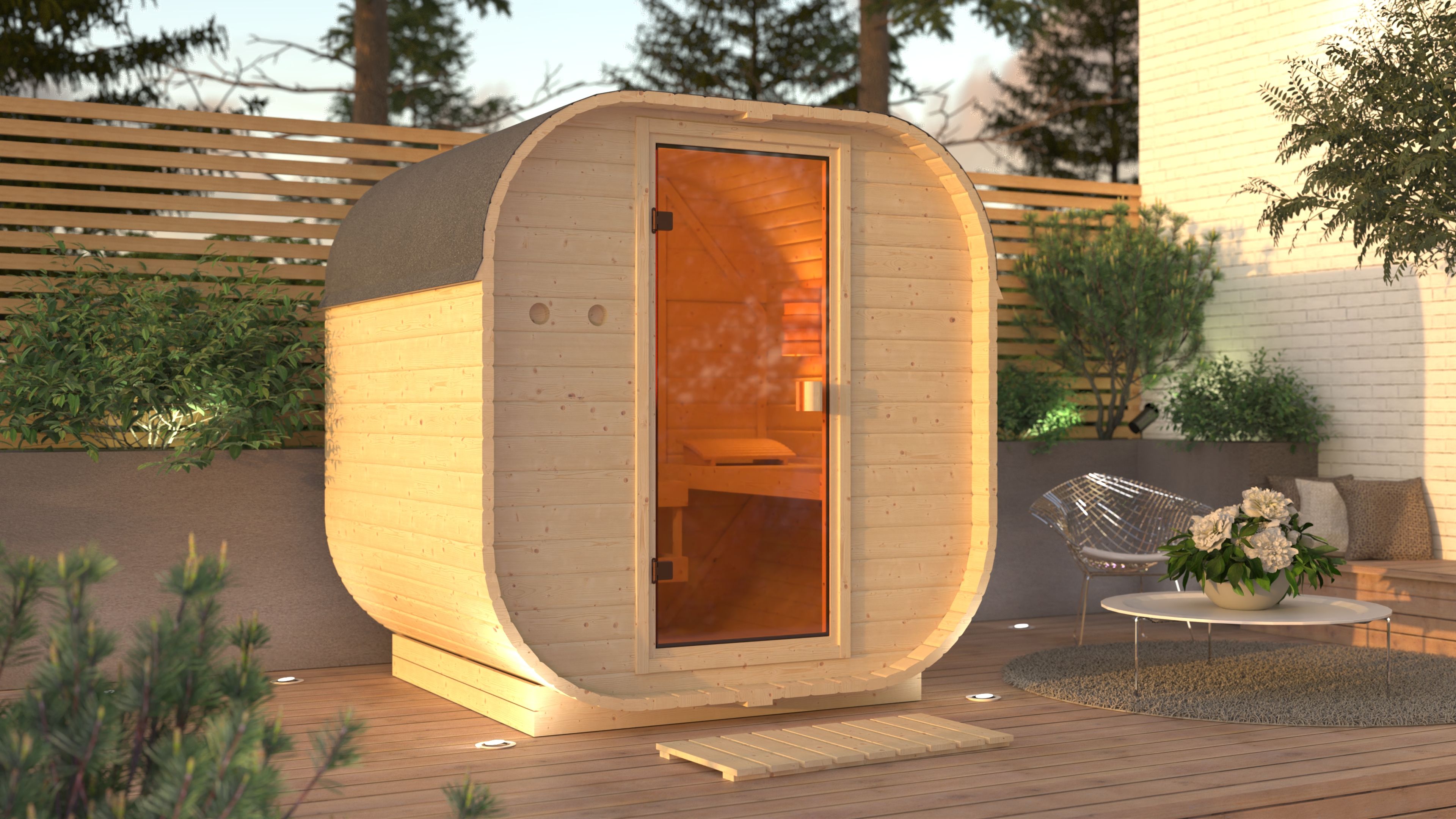 Karibu Saunahaus Fasssauna Quadro 1 - 38 mm inkl. gratis Sauna-Zubehörset im Wert von 234,94 €