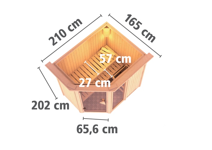 Karibu Sauna Fiona 1 mit Eckeinstieg 68 mm inkl. gratis Saunaofen im Wert von 599,99 €