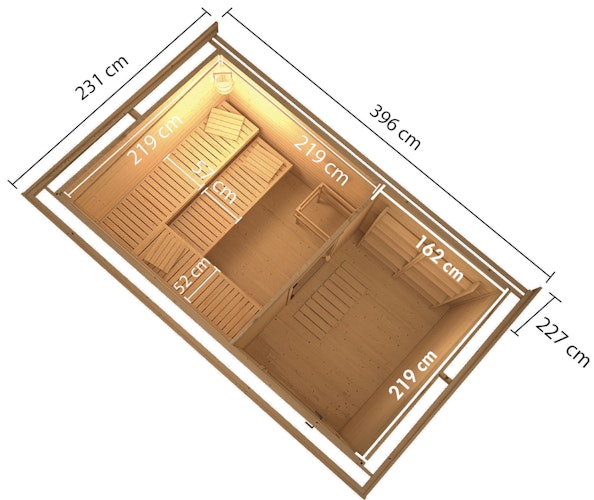 Karibu Saunahaus Skrollan 3 mit Vorraum terragrau (Rechteckfenster) inkl. gratis Saunaofen im Wert von 599,99 €