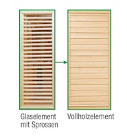 Wolff Finnhaus Sauna Paradiso: Tausch Glaselement mit Sprossen in Vollholzelement