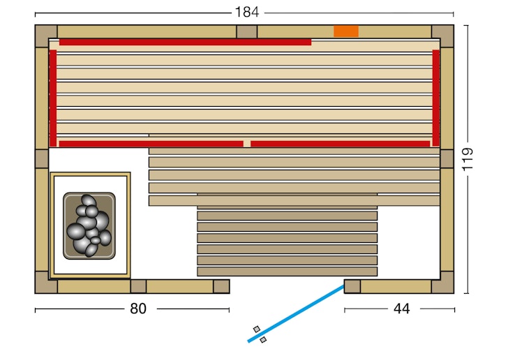 Infraworld Sauna Vitalis 184 Complete Set - 40 mm Massivholzsauna inkl. 5-teiligem gratis Zubehörset