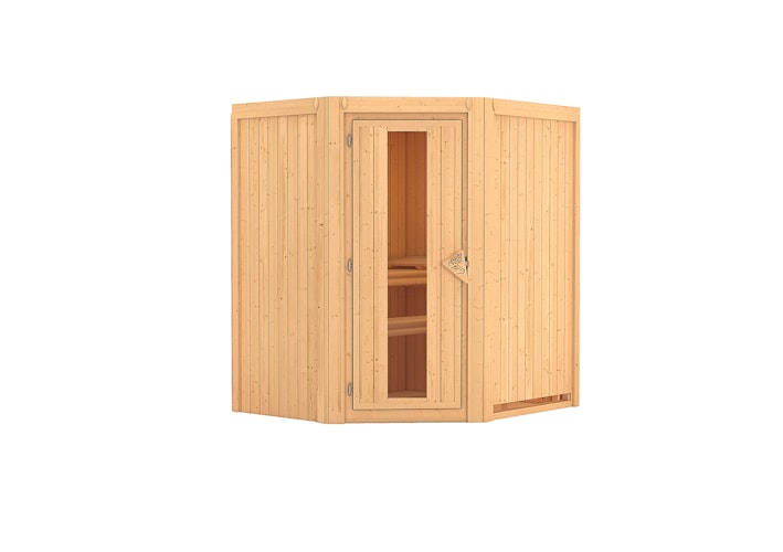 Karibu Sauna Taurin mit Eckeinstieg 68 mm inkl. gratis Saunaofen im Wert von 599,99 €