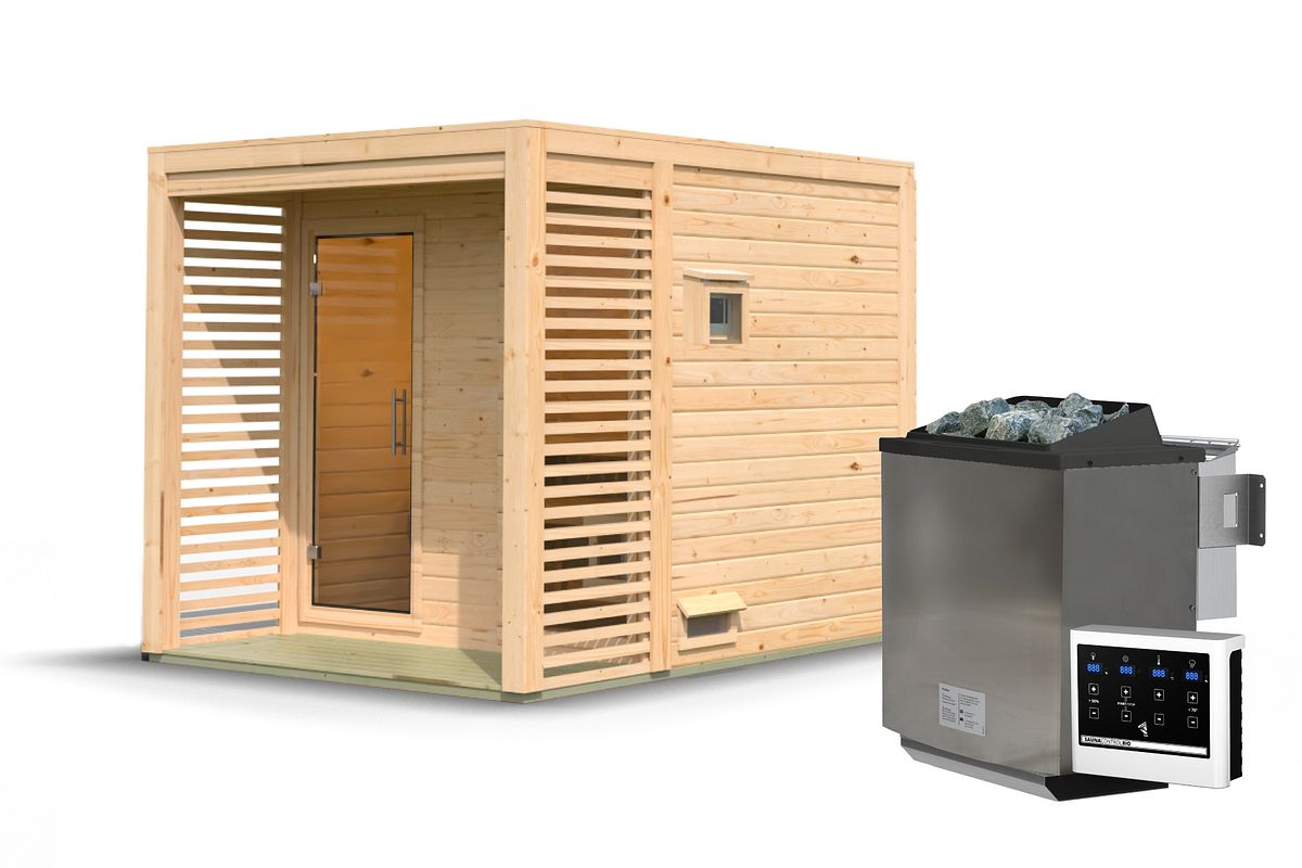 Karibu Gartensauna Saunahaus Angkor 2 9 kW Bio-Kombiofen inkl. Steuergerät