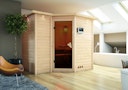 Vorschaubild Karibu Sauna Sahib 2-Massivholzsauna 38 mm -Eckeinstieg - Exklusivoptik inkl. gratis Saunaofen im Wert von 599,99 €