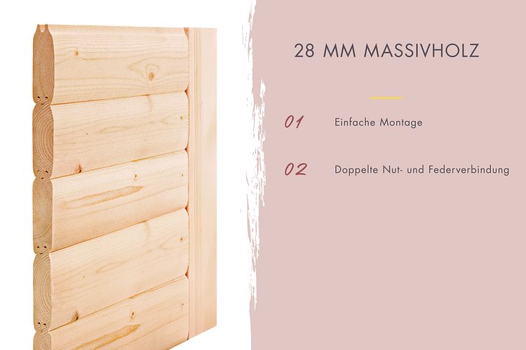 Karibu Sauna Valida (Fronteinstieg) - 28 mm Massivholz Aktionssauna 230 Volt Plug & Play