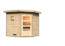 Vorschaubild Karibu Gartensauna Pultdach Saunahaus Mikka mit Eckeinstieg naturbelassen inkl. gratis Saunaofen im Wert von 599,99 €