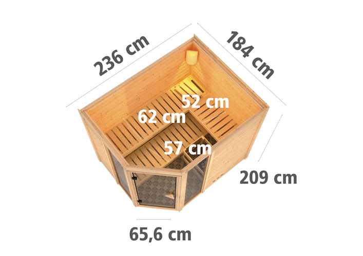 Karibu Sauna Sinai 3 - Massivholzsauna mit Eckeinstieg 38 mm inkl. gratis Saunaofen im Wert von 599,99 €