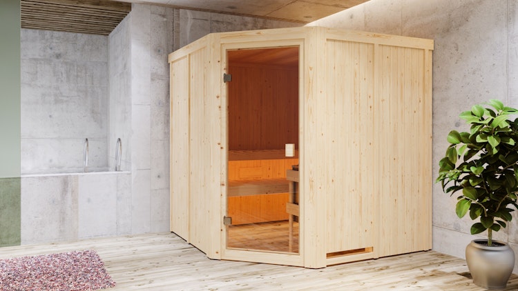Karibu Woodfeeling Sauna Kotka - 68 mm Aktionssauna inkl. gratis Saunaofen im Wert von 599,99 €