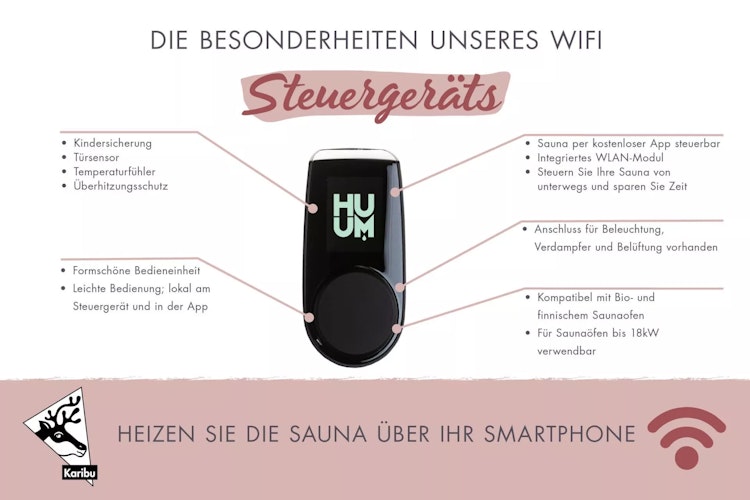 Karibu 9 kW Saunaofen finnisch anthrazit inkl. Huum WLAN Steuergerät mit App-Steuerung