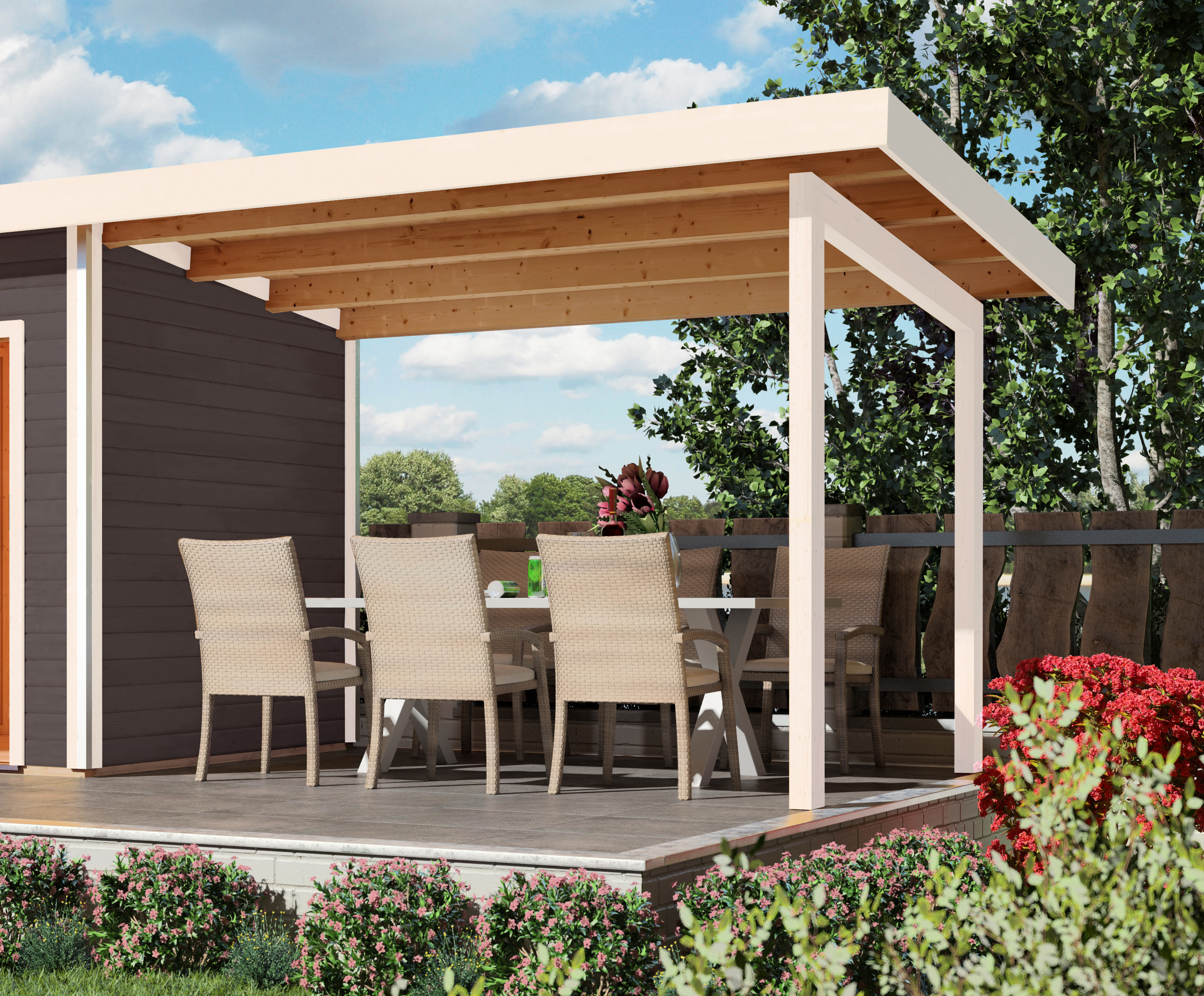 Karibu Schleppdach für Gartensaunen Skrollan 2+3