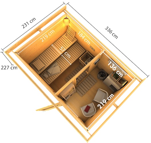 Karibu Saunahaus Skrollan 2 mit Vorraum naturbelassen inkl. gratis Saunaofen im Wert von 599,99 €