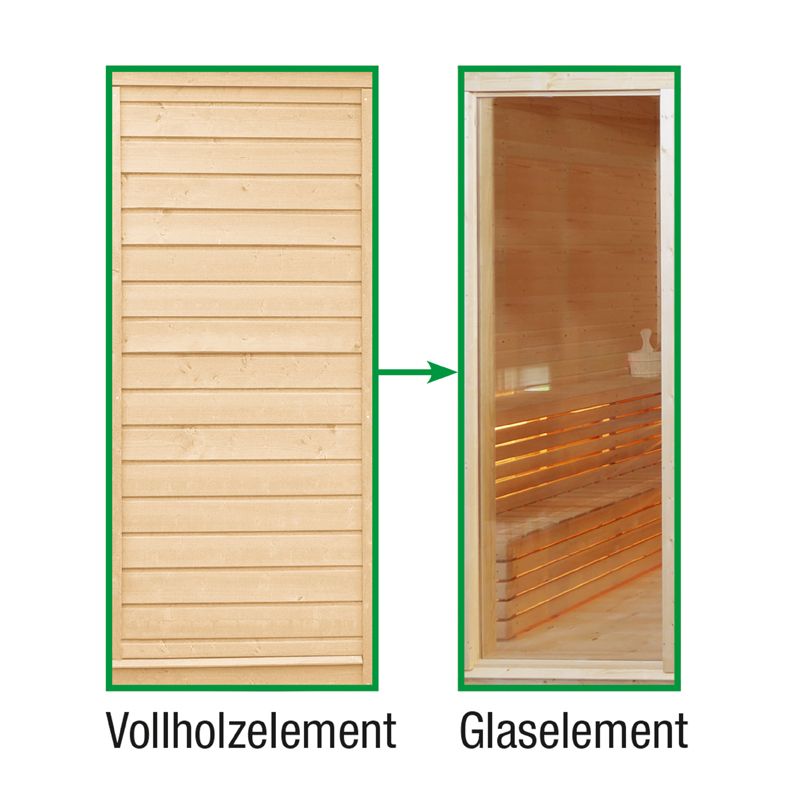 Wolff Finnhaus Sauna Paradiso: Tausch Vollholzelement in Glaselement