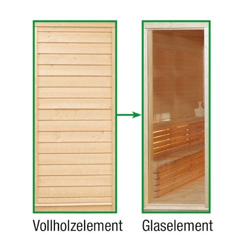 Wolff Finnhaus Sauna Paradiso: Tausch Vollholzelement in Glaselement