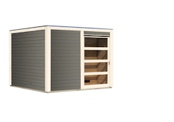 Karibu Gartensauna Saunahaus Cuben inkl. Vorraum, terragrau-Ohne Ofen inkl. gratis Saunaofen im Wert von 599,99 €